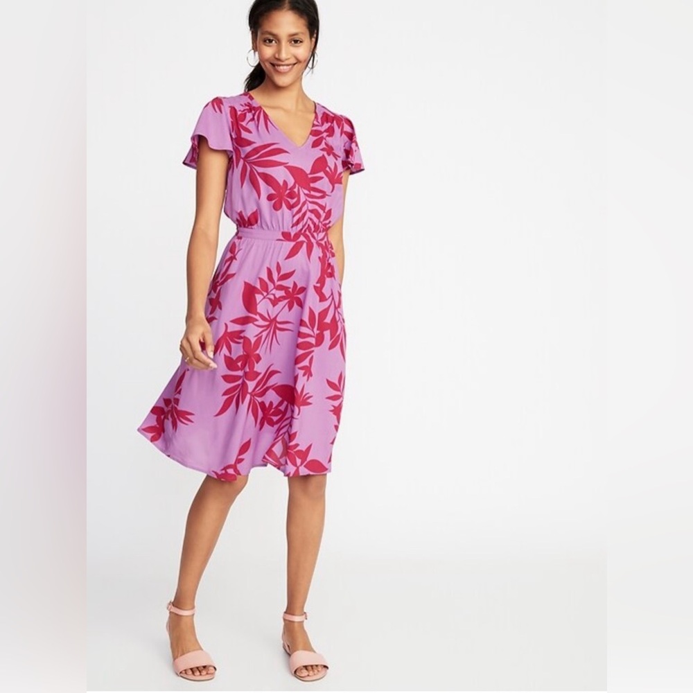 Old Navy Lilac Midi Dress with Red Floral Print